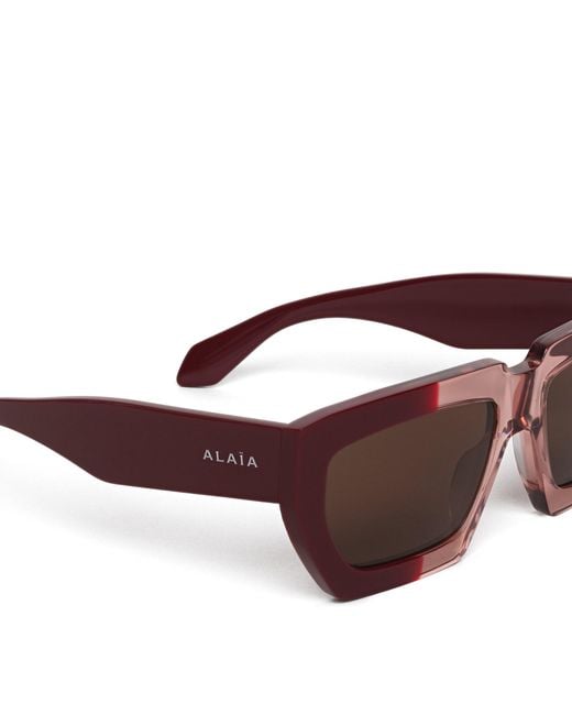 Alaïa Red Acetate Melted Rectangular Sunglasses