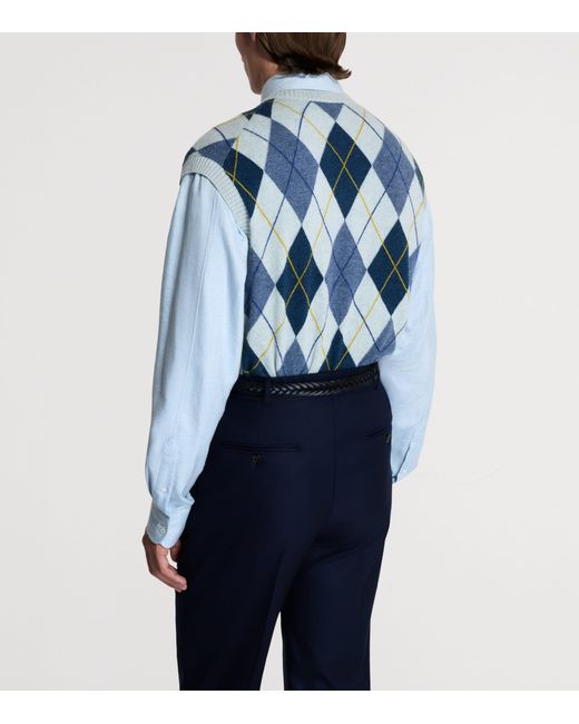 Dunhill Blue Cashmere Argyle Sweater Vest for men