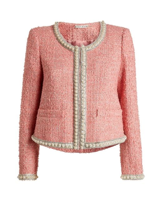 Alice + Olivia Pink Embellished Gwyneth Tweed Jacket