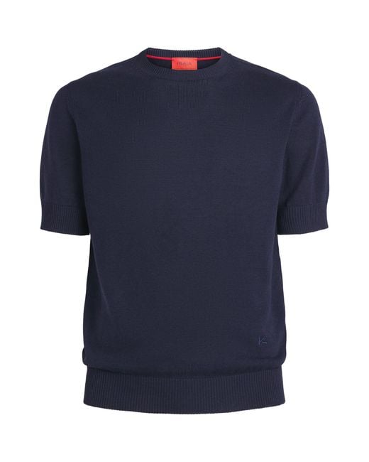 Isaia Blue Silk-Linen T-Shirt for men
