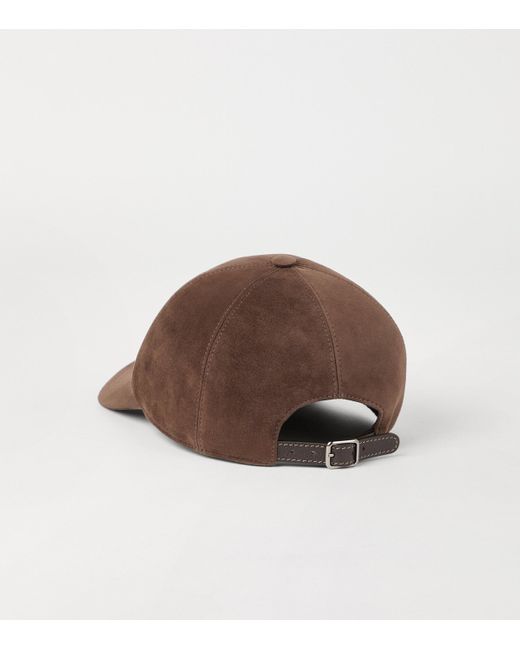 Brunello Cucinelli Brown Suede Monili-Embellished Baseball Cap