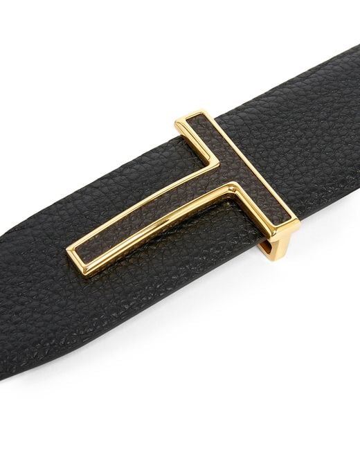 Tom Ford Black Leather Reversible T Icon Belt for men