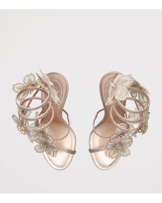 Rene Caovilla White Satin Floral Cleo Sandals 105