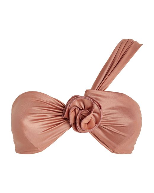 Magda Butrym Pink Rose Appliqué One-shoulder Bikini Top