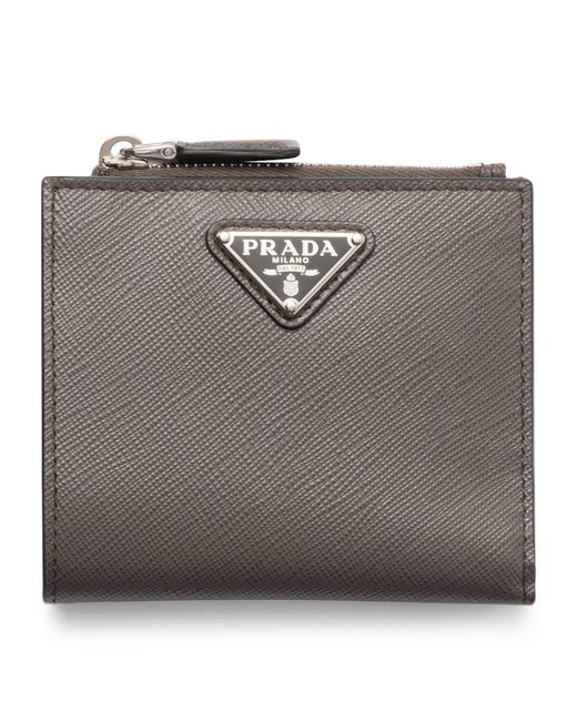 Prada Gray Saffiano Leather Triangle Wallet for men