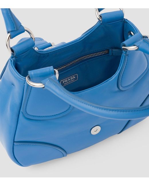 Prada Blue Small Leather Re-edition Moon Shoulder Bag