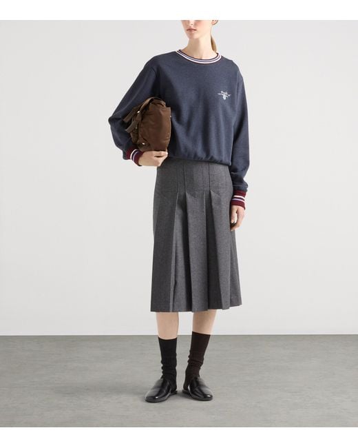 Prada Blue Cotton Fleece Logo Sweatshirt