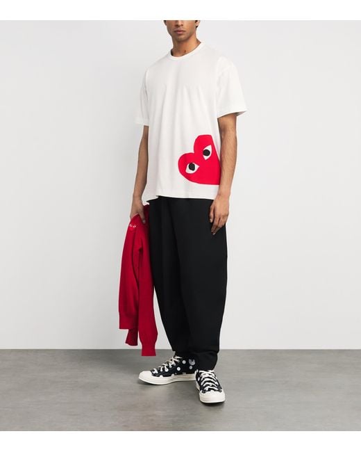 COMME DES GARÇONS PLAY White Cotton Oversized Bottom Heart T-Shirt for men
