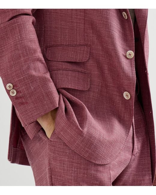 Brunello Cucinelli Red Wool-Linen-Silk 2-Piece Suit for men