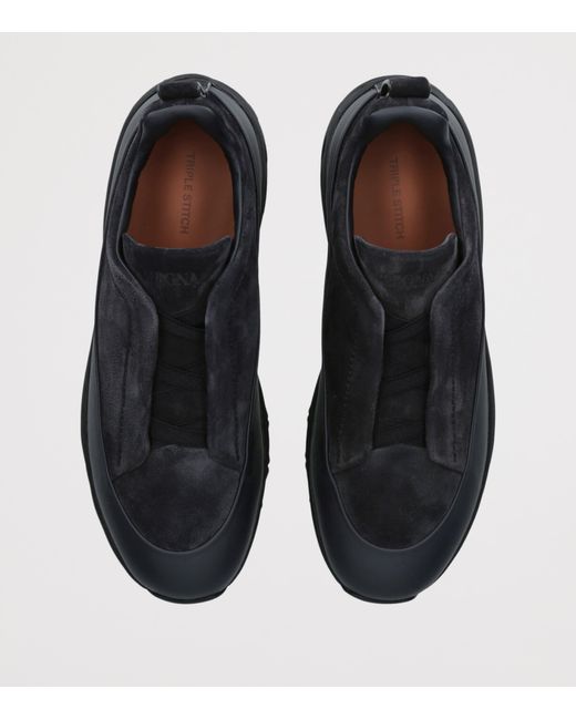 Zegna Black Suede Triple Stitch Monte Sneakers for men