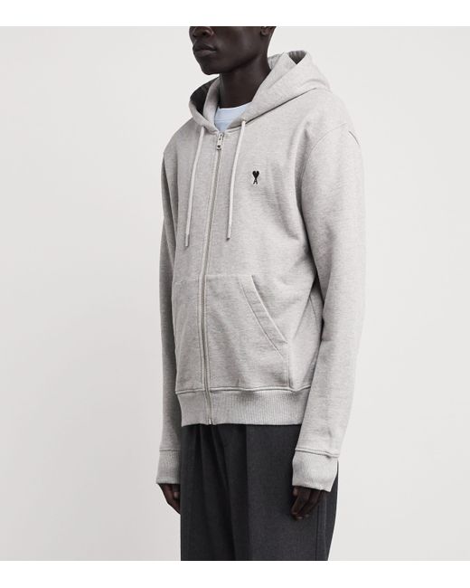 AMI Gray Organic Cotton Ami De Coeur Zip-Up Hoodie for men