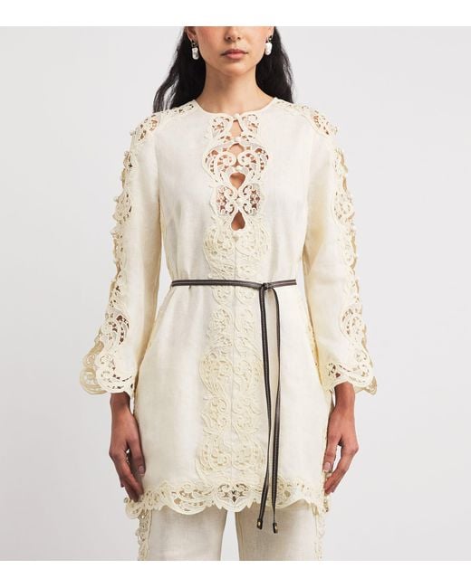 Zimmermann Linen Embroidered Awaken Mini Dress in Natural | Lyst