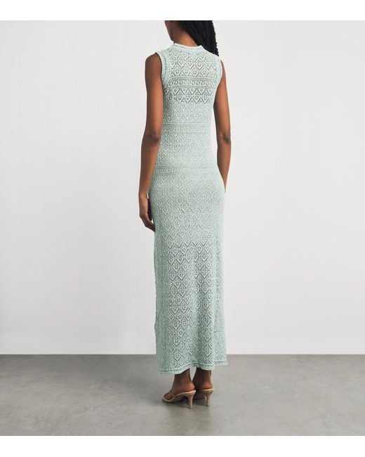Eleventy Green Cotton-Blend Crochet Midi Dress