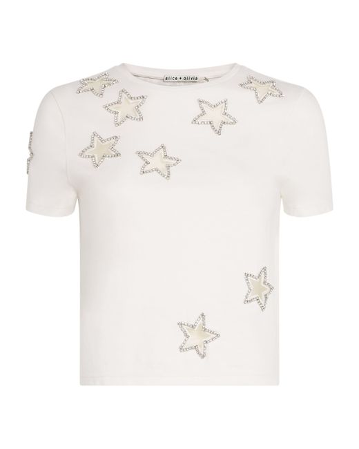 Alice + Olivia White Cotton Embellished Cindy T-Shirt