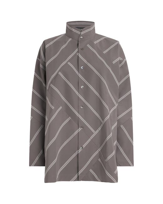 Eskandar Gray Slim Double Stand-Collar Shirt
