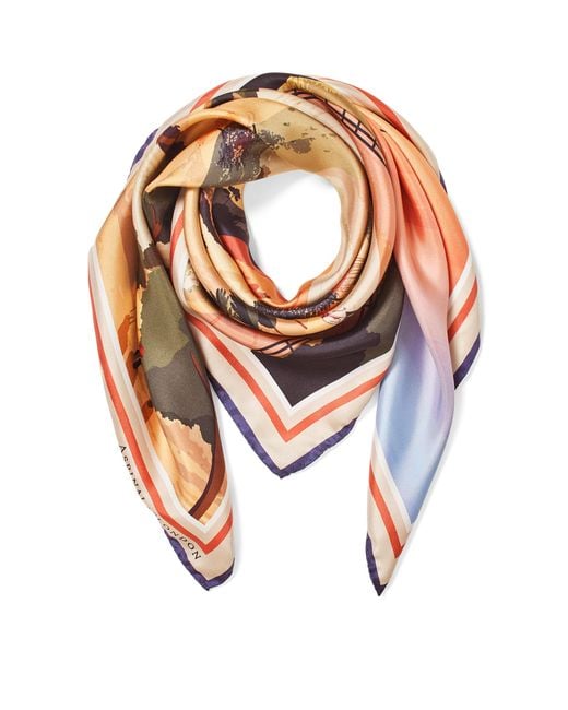 Aspinal Orange Silk Printed Scarf