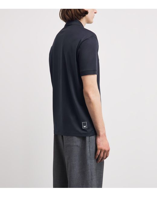 Emporio Armani Blue Concealed-Placket Logo Polo Shirt for men