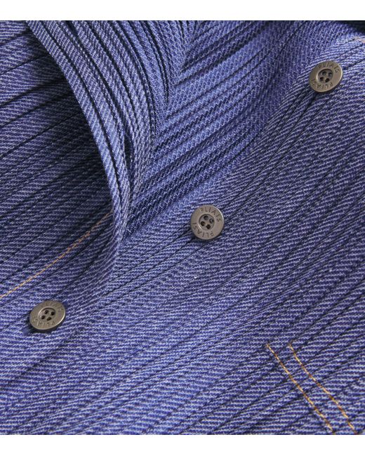 Pleats Please Issey Miyake Blue Short-Sleeve Cotton Denim Jumpsuit