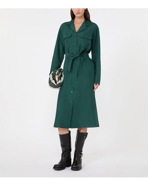 Weekend by Maxmara Green Silk Shirt Midi Dress