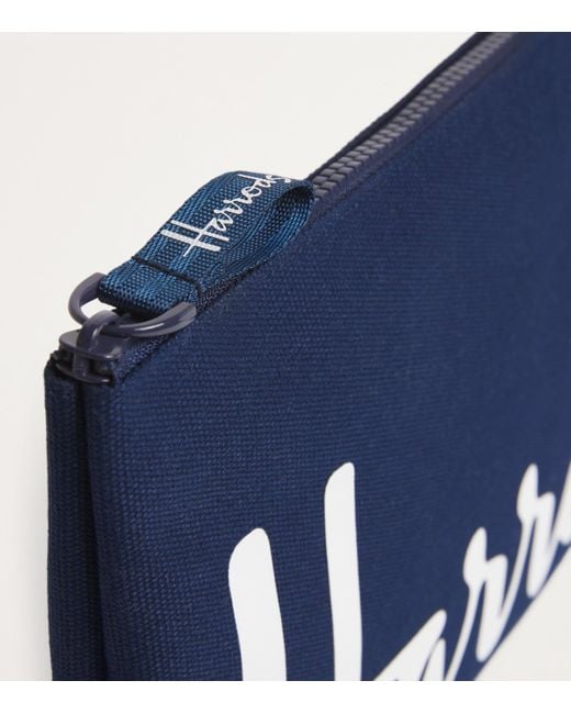 Harrods Blue Medium Cotton Logo Pouch for men