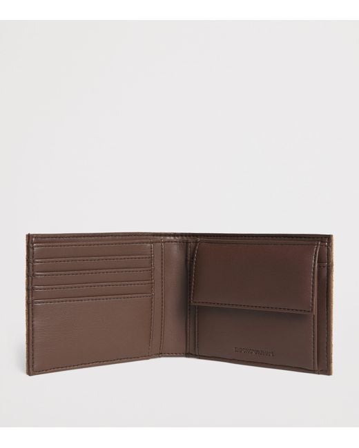 Emporio Armani Brown Suede Embossed Bifold Wallet for men