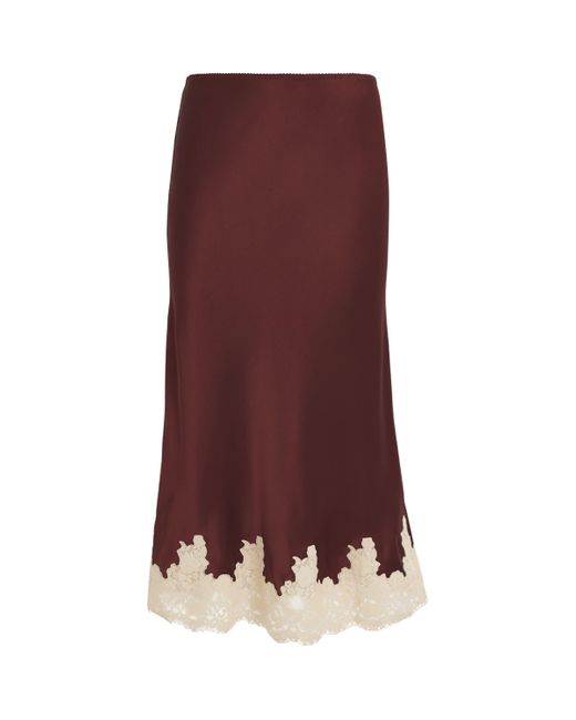 Doen Purple Silk Lace-Trim Elowen Midi Skirt