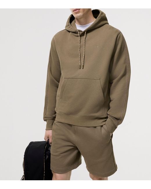Burberry Green Cotton Check-Piping Slim Hoodie for men