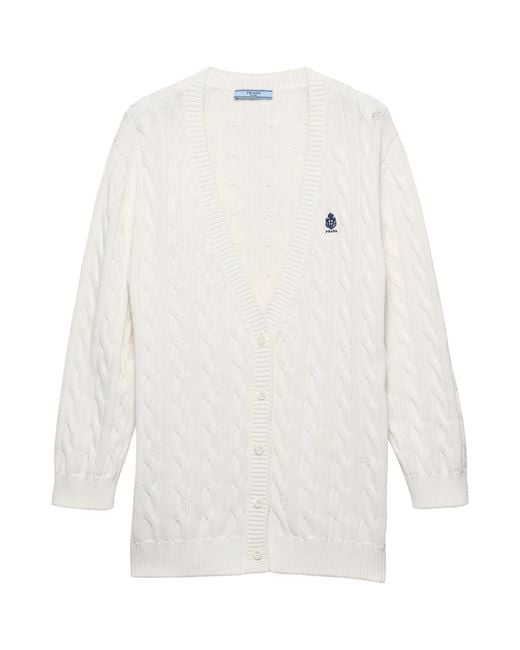 Prada White Cotton Cable-Knit Cardigan