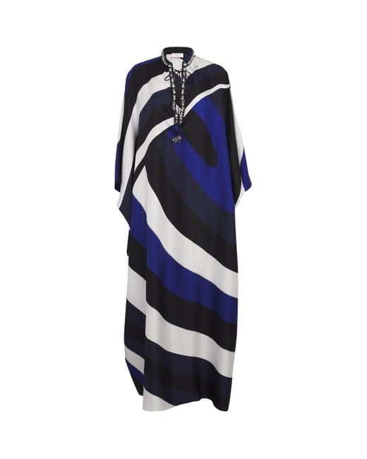 Emilio Pucci Blue Silk Embellished Iride Kaftan