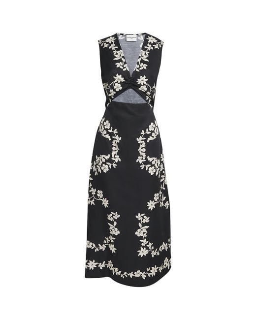 Claudie Pierlot Black Floral Cut-Out Midi Dress