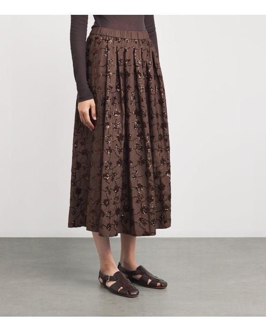 Weekend by Maxmara Brown Cotton Embellished Midi Skirt