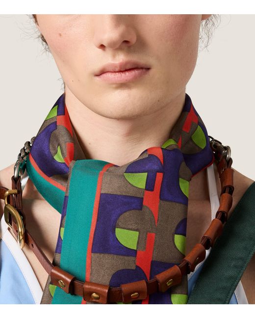 Miu Miu Blue Silk Printed Scarf