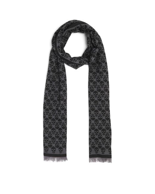 McQueen Black Wool-Blend Skull Scarf for men