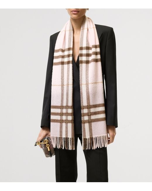 Burberry Pink Cashmere Embellished Check Scarf