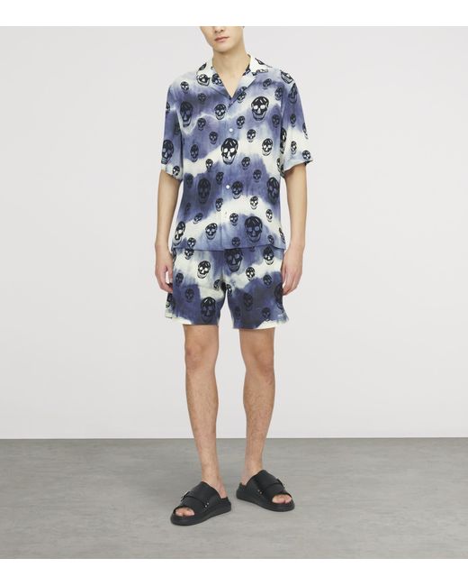 McQueen Blue Tie-Dye Skull Hawaiian Shirt for men