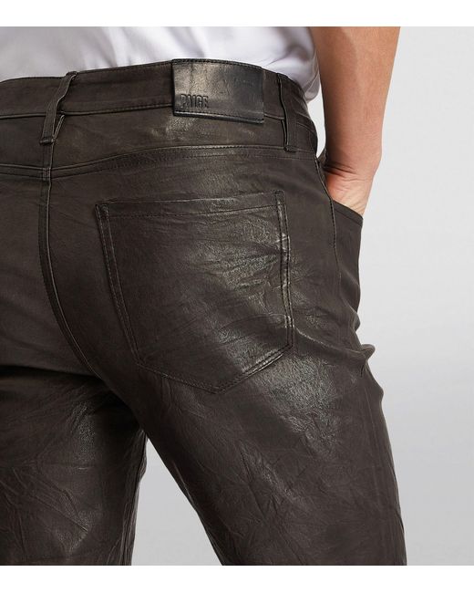 PAIGE Gray Leather Icon Lennox Slim Trousers for men