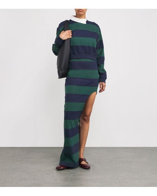 A.W.A.K.E. MODE Blue Cotton Stripe Cut-Out Maxi Skirt