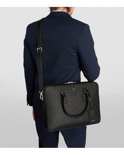 Sandro Black Leather Slim Briefcase for men