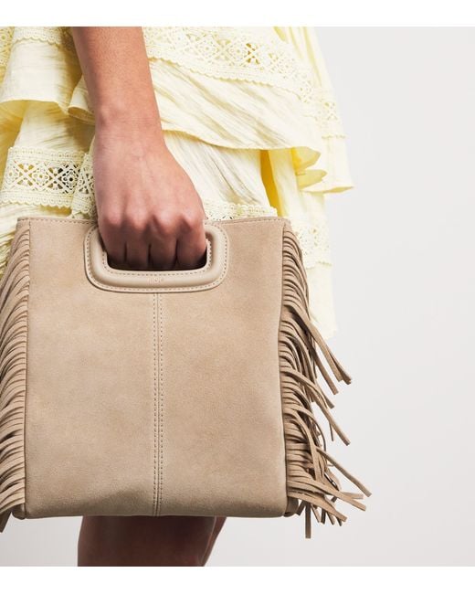 Maje Natural Suede Fringed M Top-Handle Bag