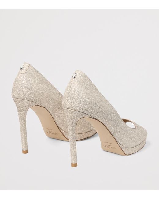 Jimmy Choo White Riya 100 Glitter Peep Toe Pumps