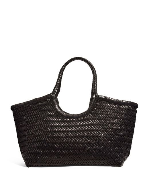 Dragon Diffusion Black Large Leather Woven Nantucket Tote Bag