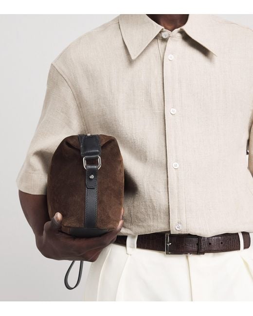 Brioni Brown Suede Via Veneto Pouch for men