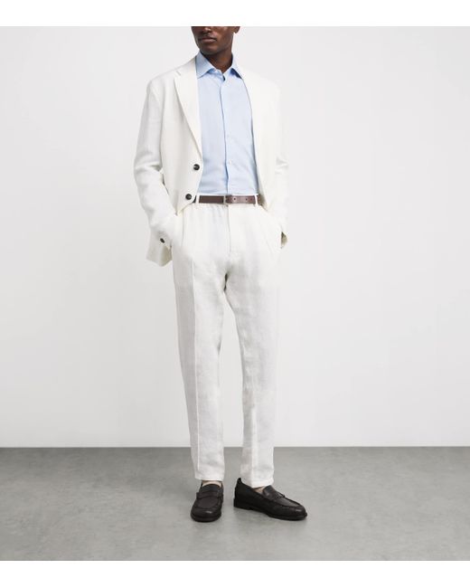 Emporio Armani White Leather Eagle Plate Belt for men