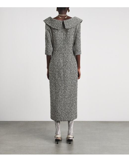 Alessandra Rich Gray Tweed Bow-Detail Midi Dress