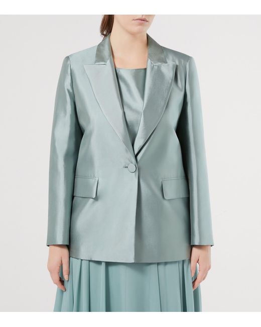 Marina Rinaldi Blue Silk-Blend Baruffa Blazer