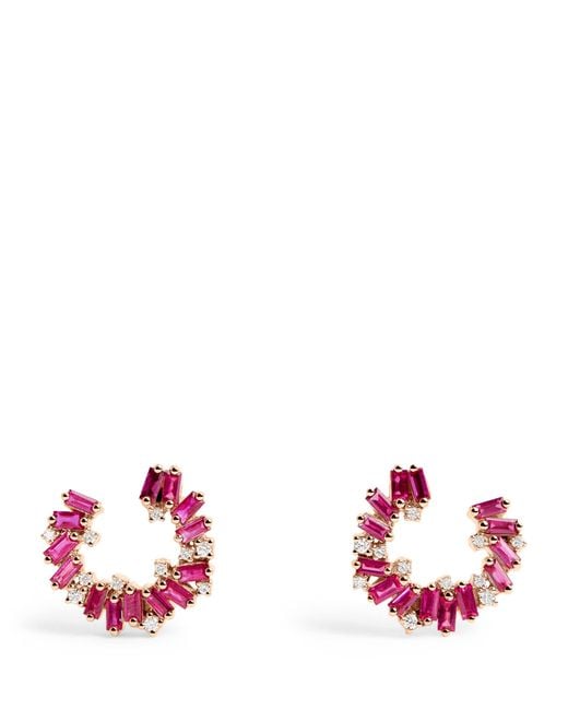 Suzanne Kalan White Diamond And Ruby Frenzy Spiral Earrings