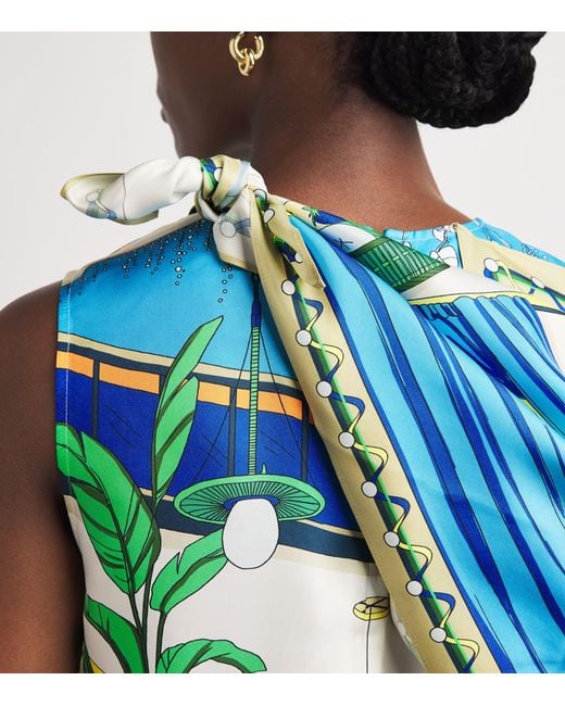 Tory Burch Green Silk Printed Cape And Top