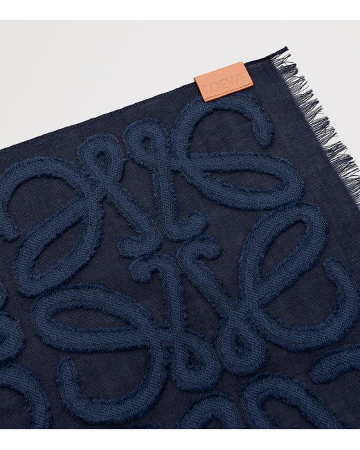 Loewe Blue Cotton-Wool-Silk Anagram Appliqué Scarf