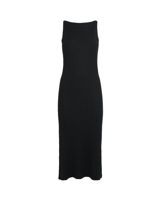 Soft Goat Black Silk-Cashmere Cable-Knit Midi Dress