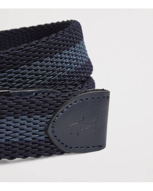 Paul & Shark Blue Cotton-Leather Woven Reversible Belt for men